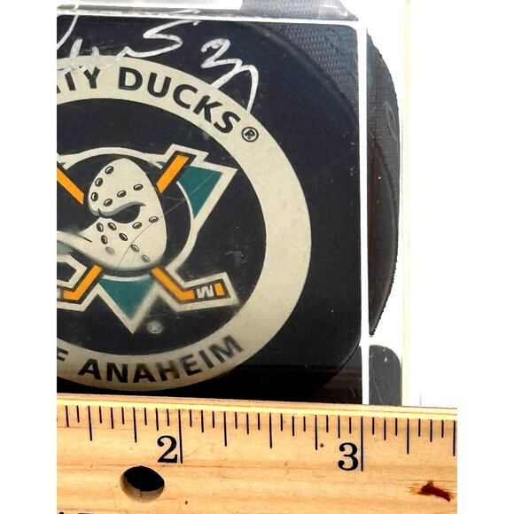 Signed Vitaly Vishnevski Anaheim Mighty Ducks Official Hockey Puck in Silver Ink - Picture 4 of 6